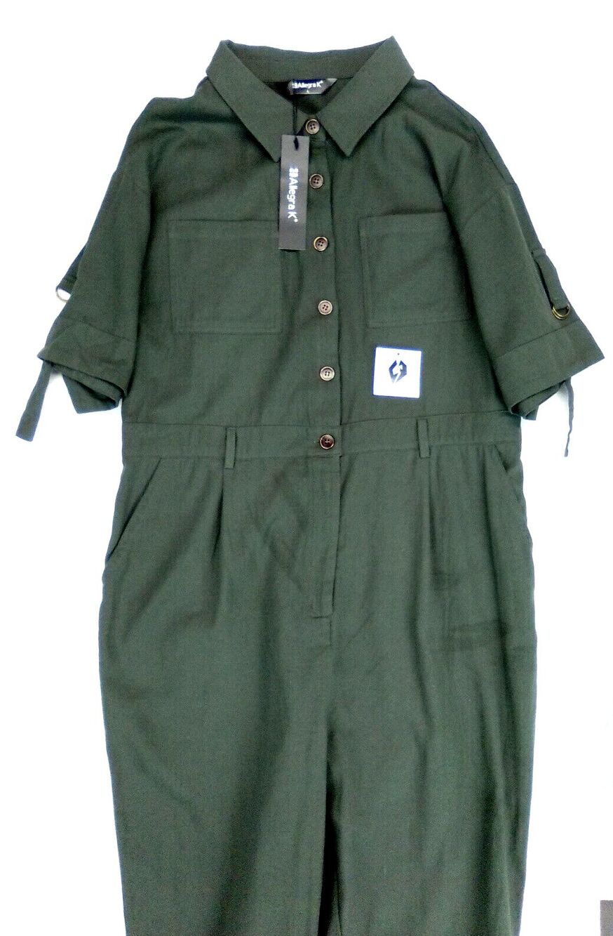 Allegra K Women's Short Sleeve Pant Cargo Flight Suit Loose Fit Utility Size L